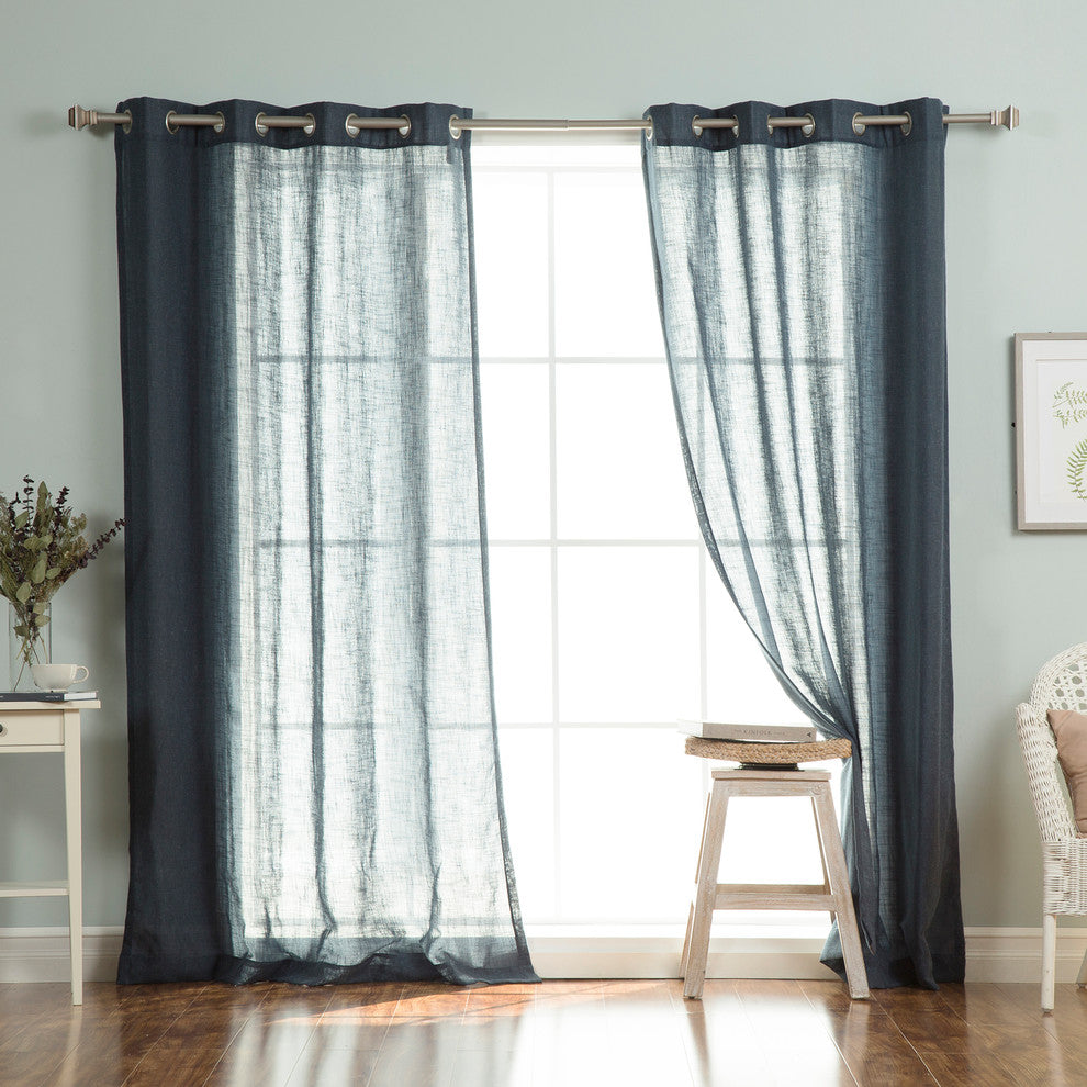 Faux Linen Blend Curtain Panel, Set of 2, Indigoblue, 52"w X 84"l
