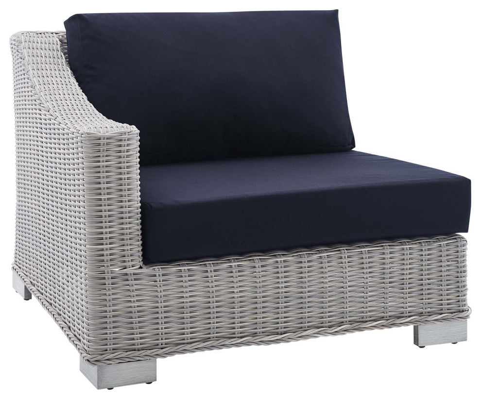 Lounge Chair, Sunbrella, Rattan, Wicker, Gray Blue Navy, Modern, Outdoor