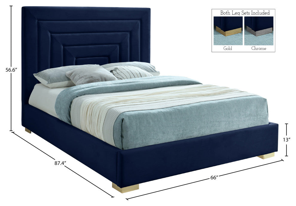 Nora Velvet Upholstered Bed, Navy, Queen