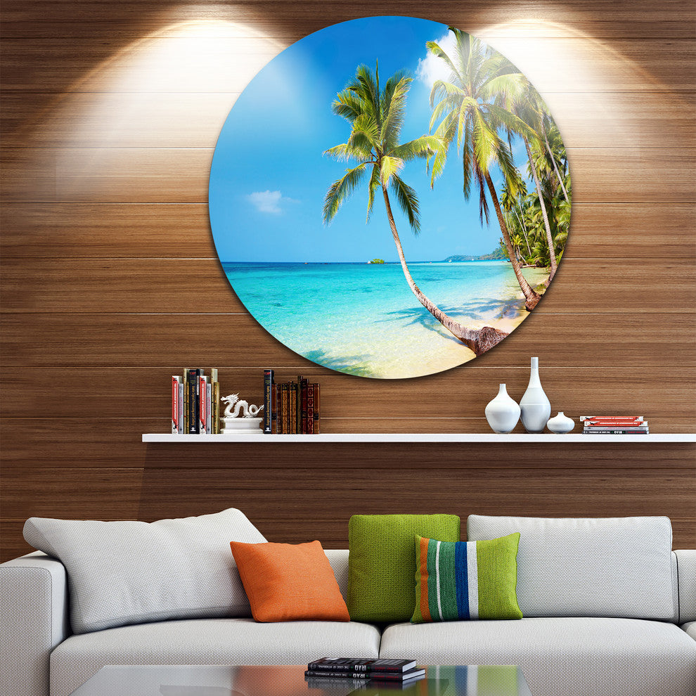 Tropical Beach, Photography Seascape Disc Metal Wall Art, 11"