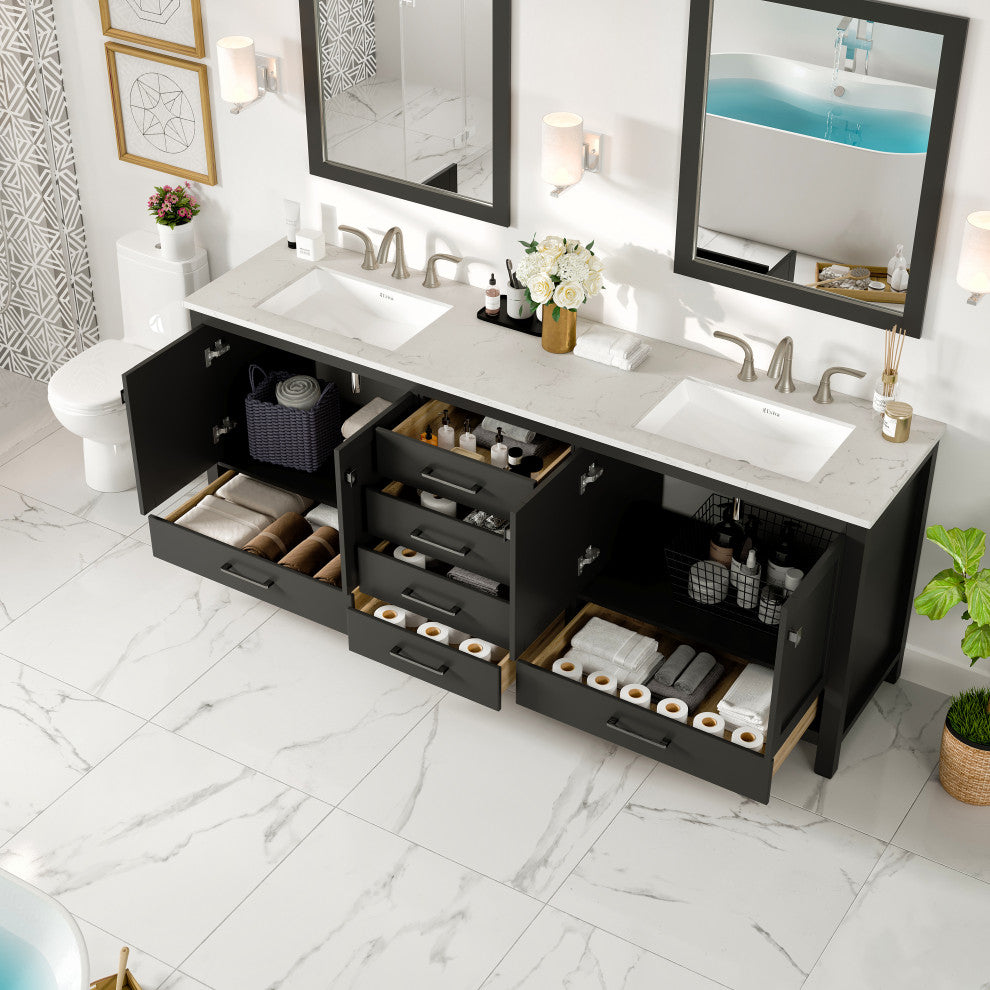 Aberdeen 84" Espresso Double Sink, Quartz Top