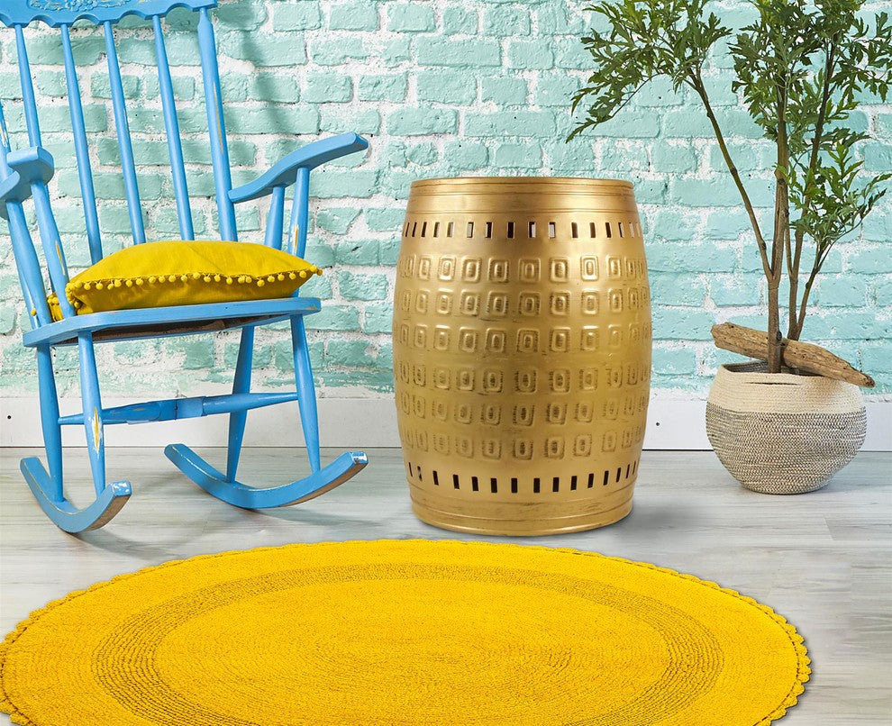 Saffron Fabs Hand Hammered Metal Stool, Gold, 17"
