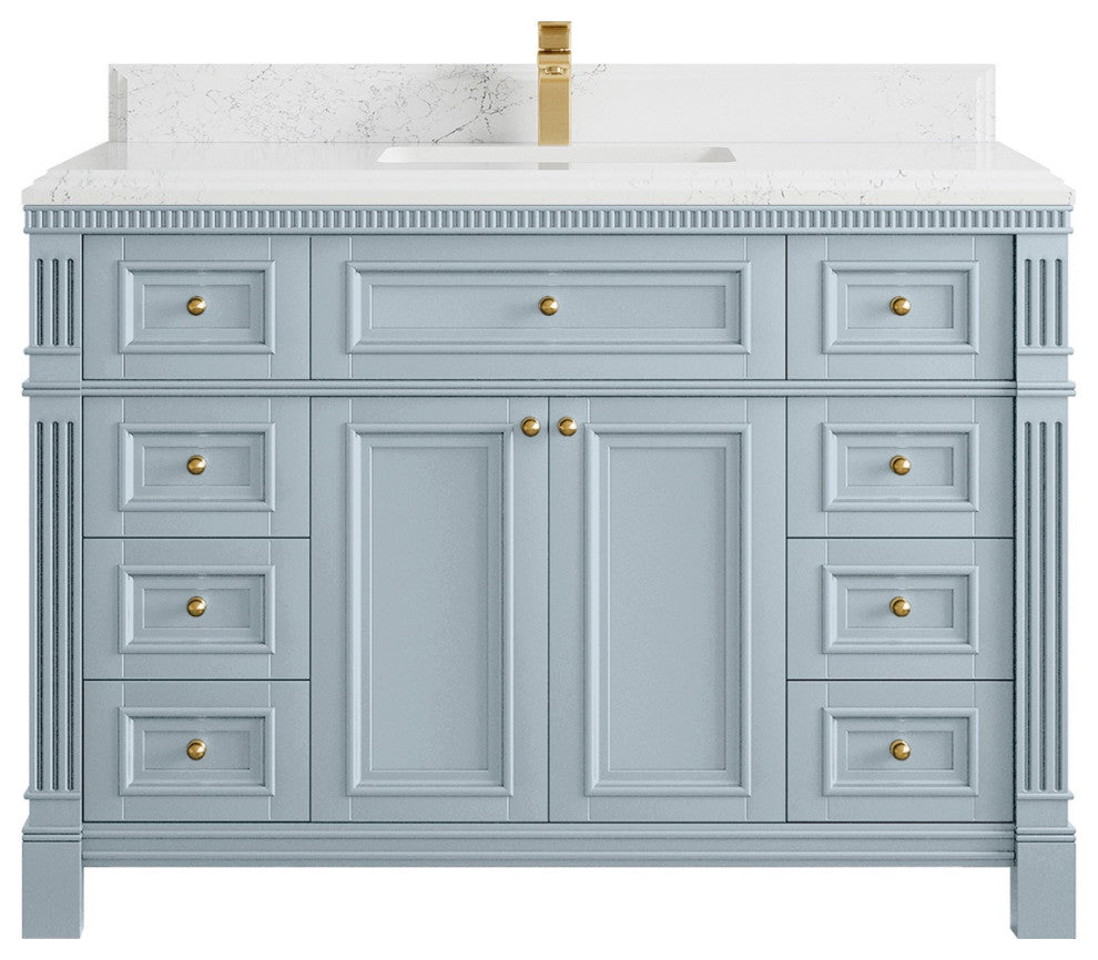 Paris 48" Single Sink Bathroom Vanity, Blue Heather 1.5" Empira Quartz