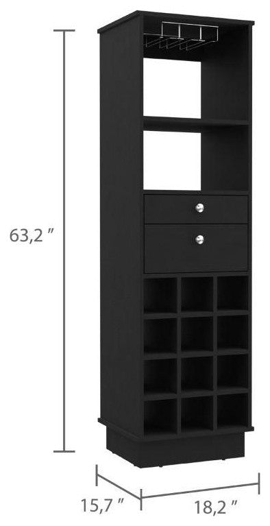 DEPOT E-SHOP Zircon Bar Cabinet with 2 Drawers, Black
