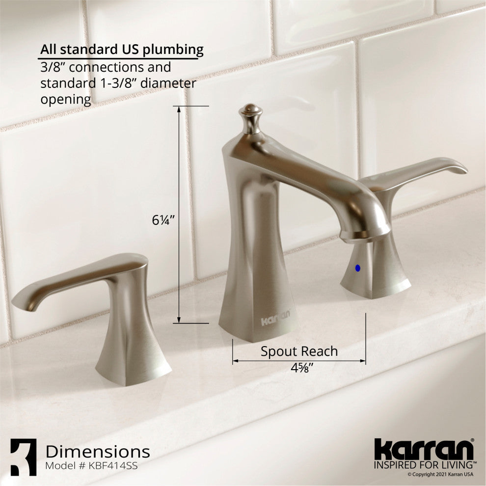 Karran 3-Hole 2-Handle Bathroom Faucet With Pop-Up Drain, Stainless Steel