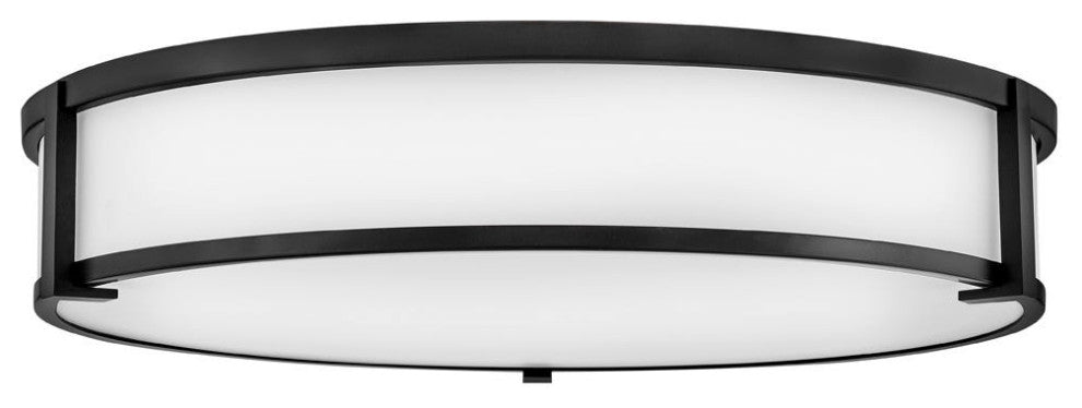 Hinkley 24" Lowell Lg Flush Mount Ceiling Light, Black + Etched Opal