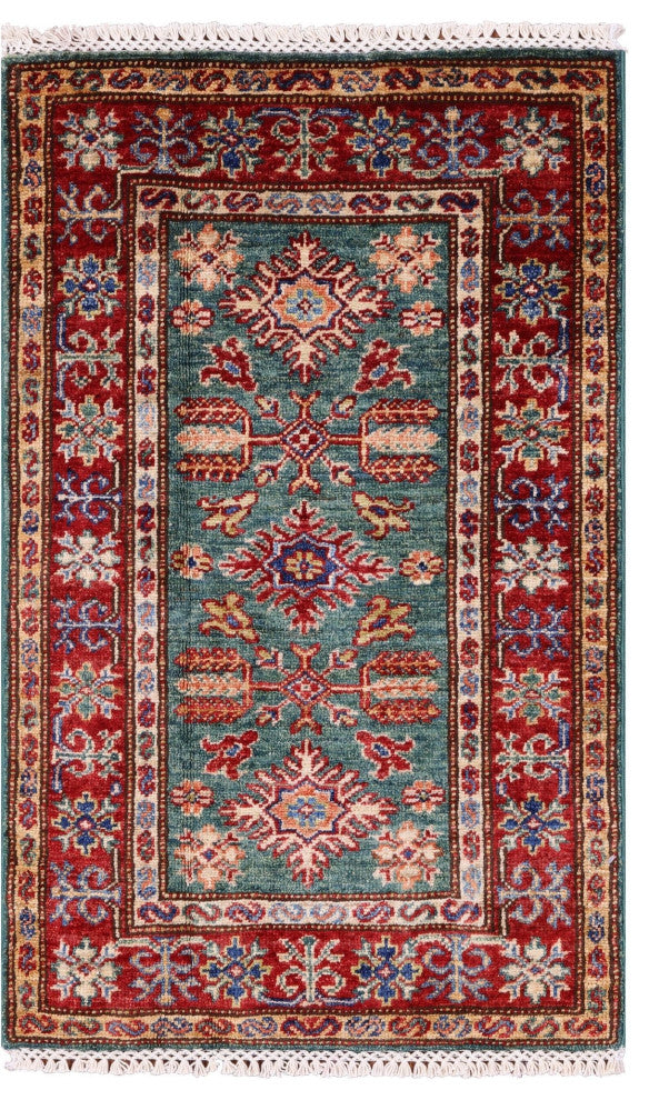 Super Kazak Handmade Wool Rug 1' 11" X 3' 1" - Q12981