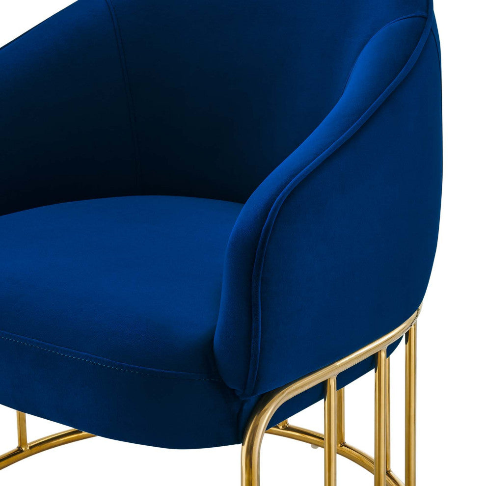 Armchair Accent Chair, Blue Navy, Velvet, Modern, Mid Century Hotel Lounge Cafe