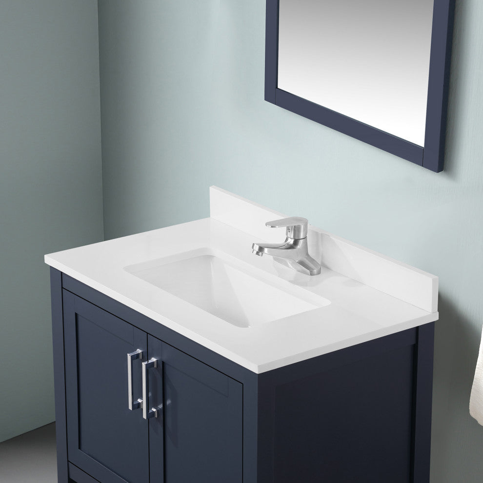Ove Decors Vegas Single Sink Bathroom Vanity Set With Countertop, White, Midnight Blue, 30"
