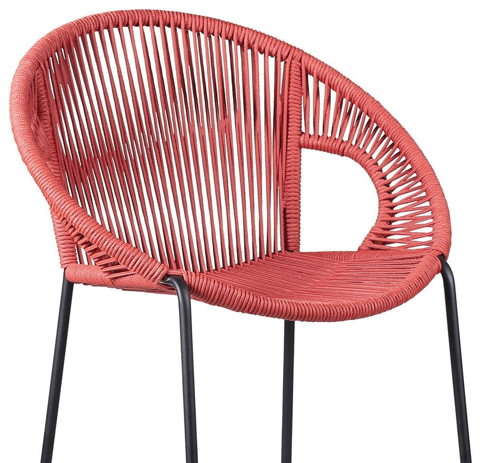 Benzara BM246125 Indoor Outdoor Bar Stool With Rounded Rope Woven Seat, Pink