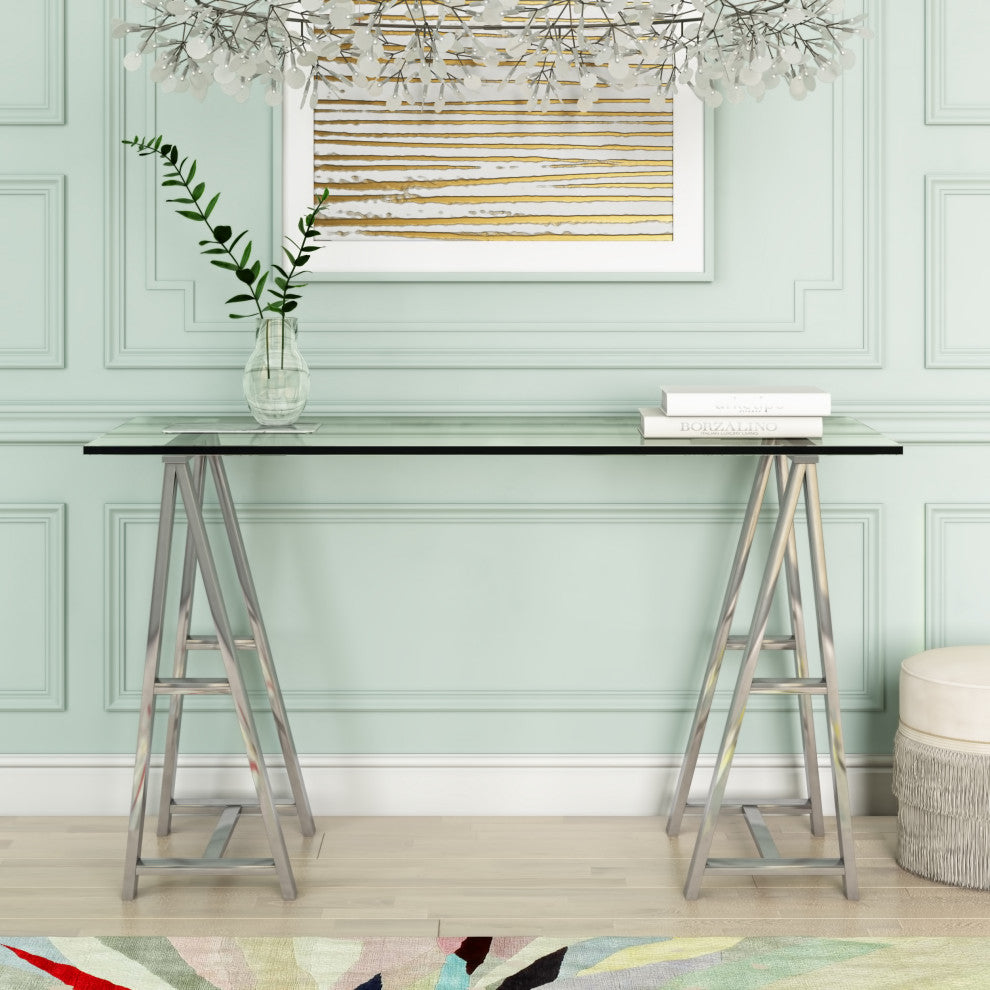 Modrest Ostro Modern Stainless Steel, Glass Desk