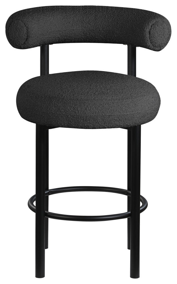 Bordeaux Upholstered Stool, Black, Boucle Fabric, Matte Black, Set of 2