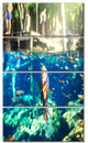Fish in Ik Kil Cenote Mexico, Landscape Wall Art on Canvas, 28"x48", 4 Panels