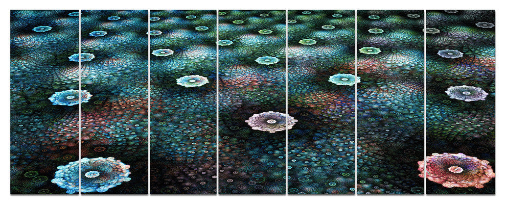 Blue Flowers on Alien Planet, Floral Canvas Art Print, 83"x32", 7 Panels