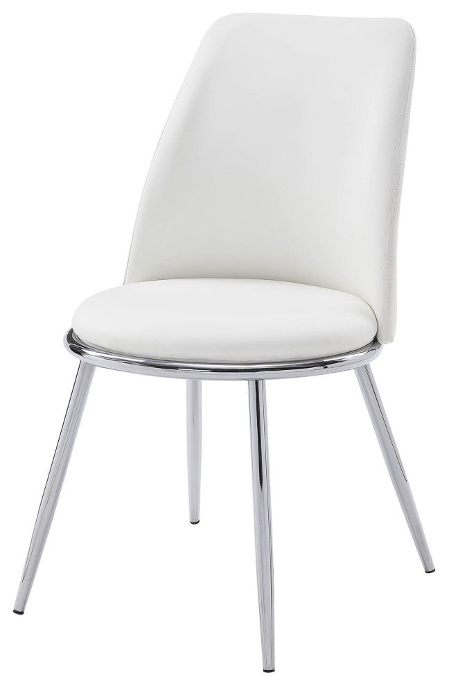 Benzara BM204481 Leatherette Metal Side Chair with Angled Legs, Set of 2, White