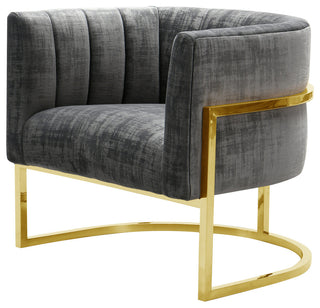 TOV Furniture Magnolia  Slub Grey Chair with Gold Base