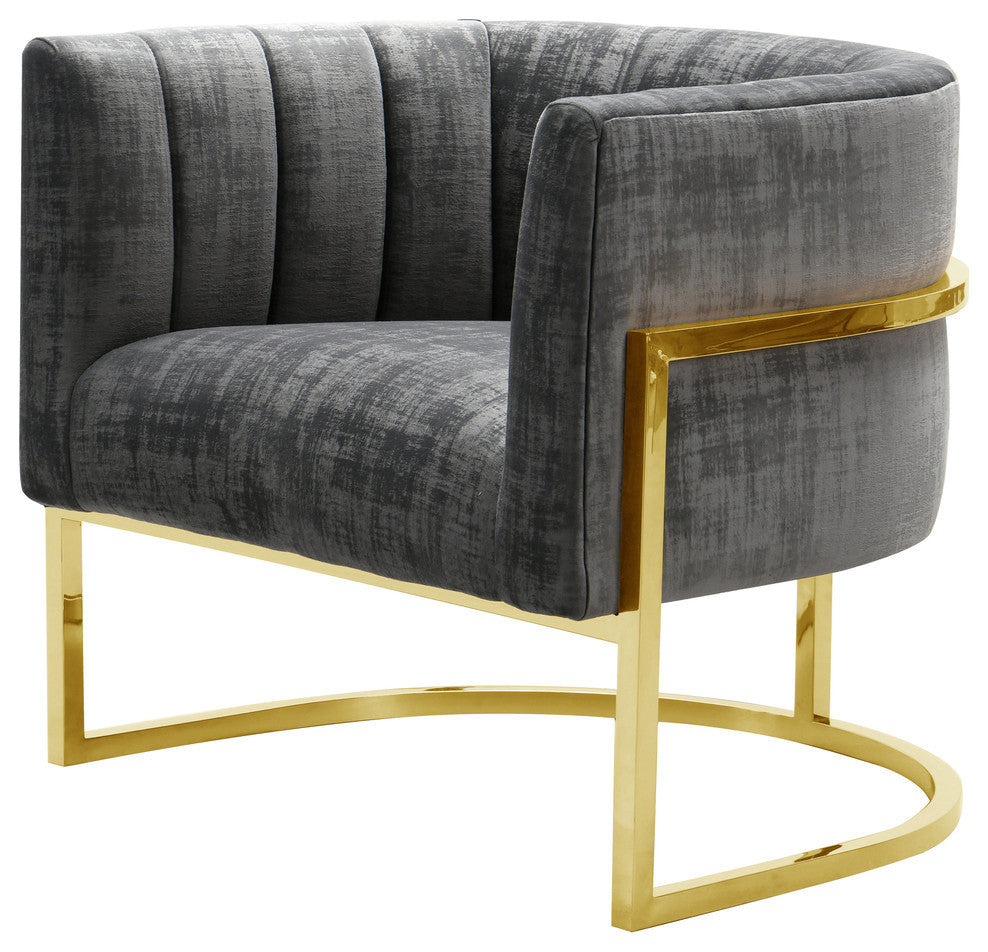 TOV Furniture Magnolia  Slub Grey Chair with Gold Base