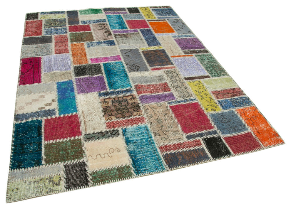 Rug N Carpet - Handwoven Anatolian 5' 8" x 7' 10" Wool Patchwork Area Rug