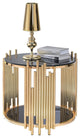 Benzara Modern Metal and Glass End Table with Tubing Design, Black and Gold
