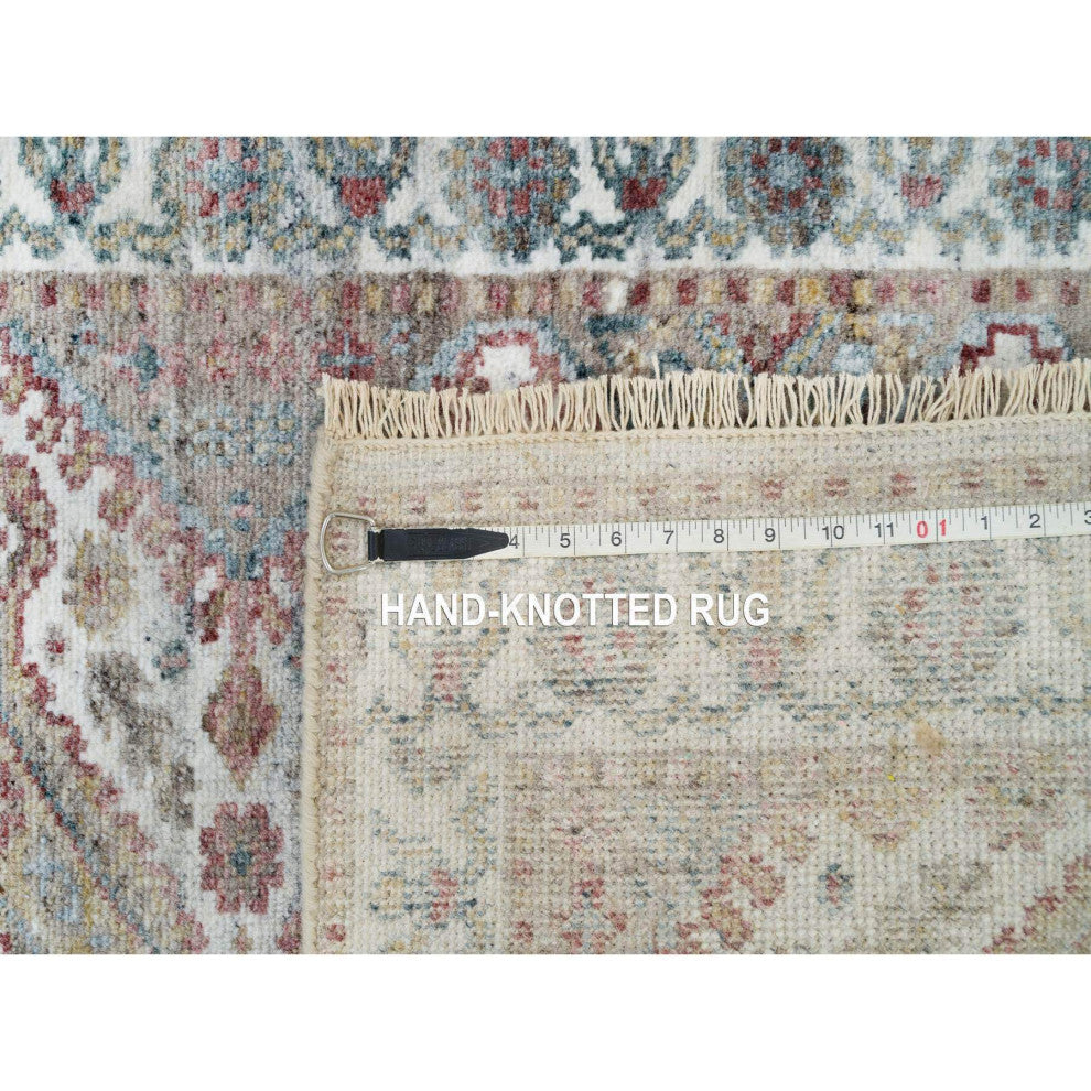 Vista White Hand Knotted Unique Flower Rosettes Border XL Runner Rug 2'7"x21'9"