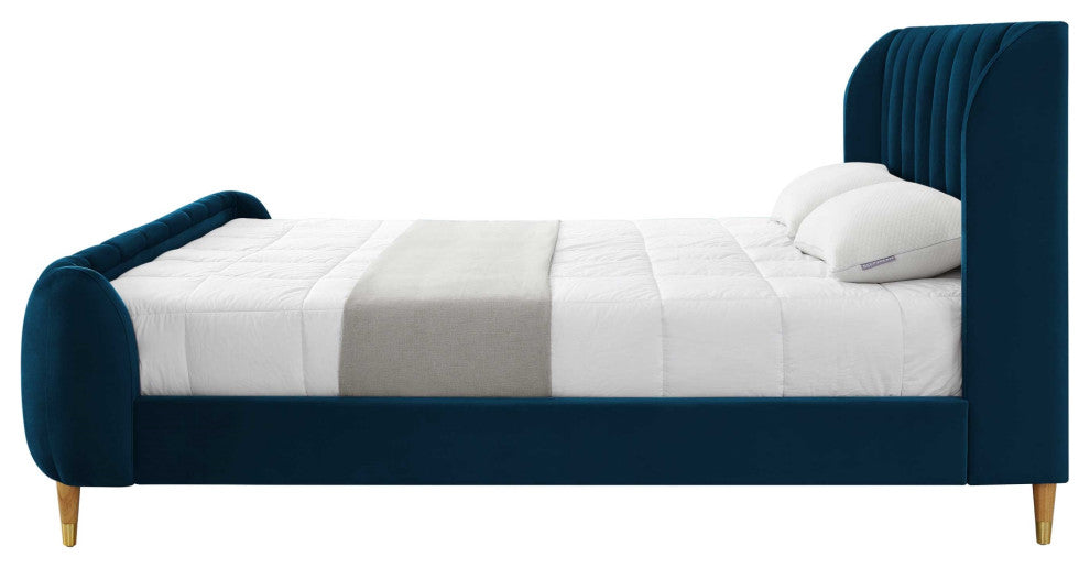 Loft Lyfe Eliyahu Bed Upholstered, Navy Velvet Queen