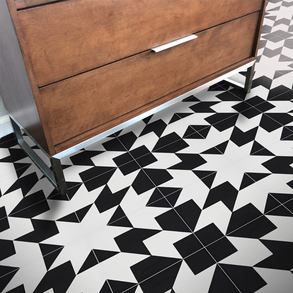 Oujda Handmade Cement Tile, Black/White, Sample