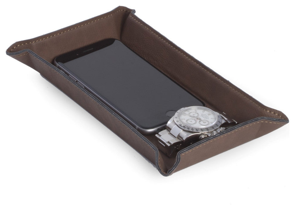 Rectangular Valet, Rustic Brown Leatherette
