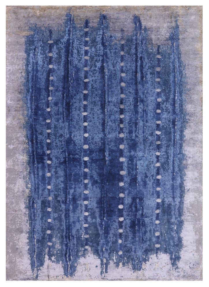 8' 11" X 12' 3" Modern Wool and Silk Handmade Rug Q9049
