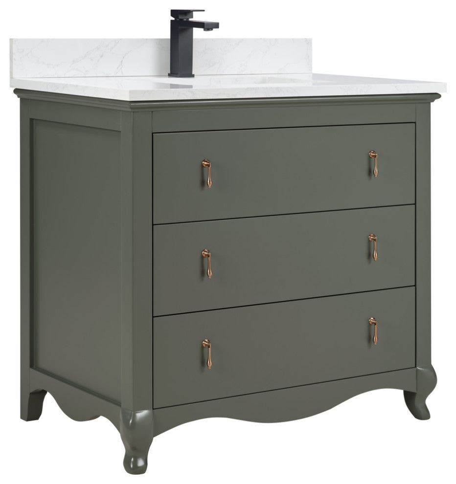 Legion Furniture WS2512 Series Bathroom Sink Vanity, Pewter Green, 36", Artificial Stone Top, Single Sink