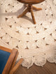 HAND WOVEN JUTE ECO-FRIENDLY AREA RUGS  - Round, White, Oriental, Indoor Outdoor, [Round] 6'7''x6'7''