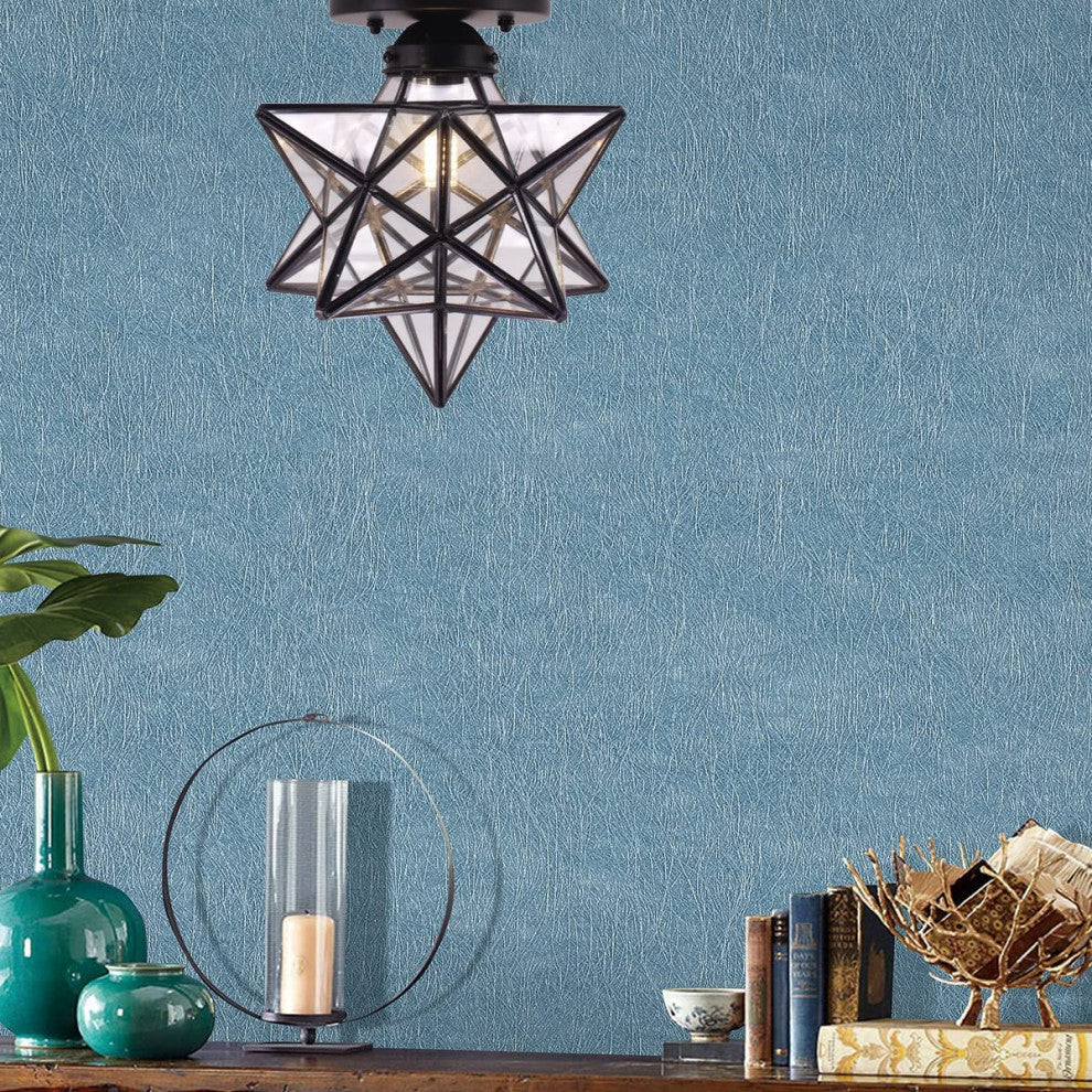 Moravian Star Semi Flush Mount Ceiling Light Clear Glass Black Close