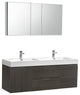 Valencia 60" Gray Oak Wall Hung Double Sink Vanity, Cabinet, Faucet FFT1030BN
