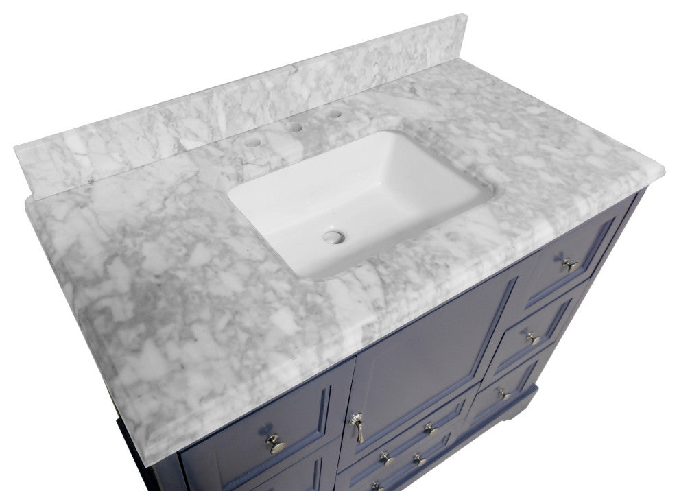 Madison 42" Bathroom Vanity, Marine Gray, Carrara Marble