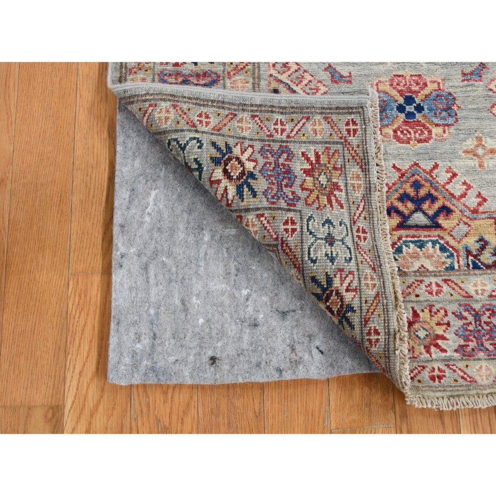 Light Gray Afghan Super Kazak Geometric Design Hand Knotted Wool Rug 2'10"x8'