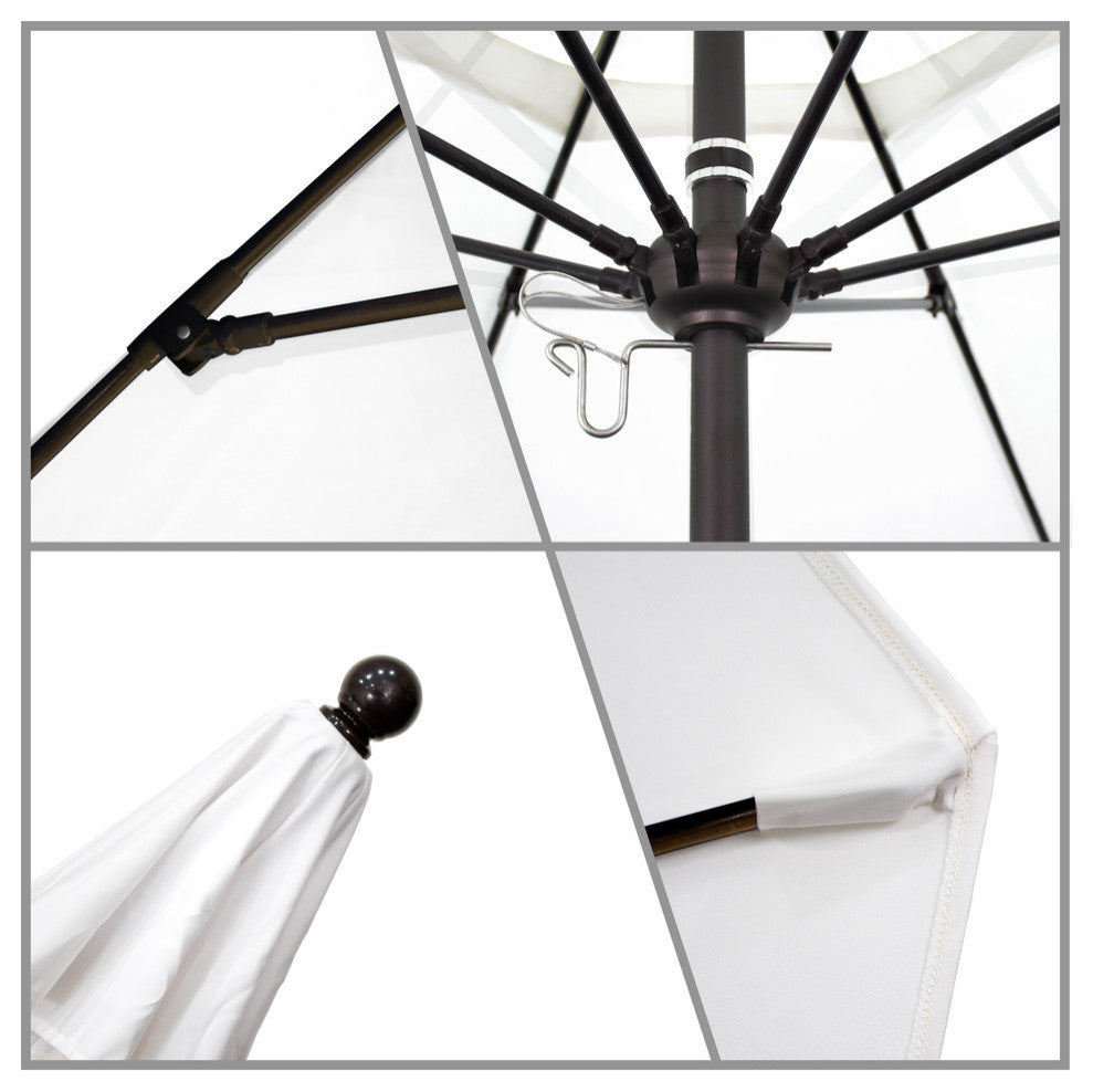 9'' Matted White Push Lift Fiberglass Rib Aluminum Umbrella, Olefin, Champagne