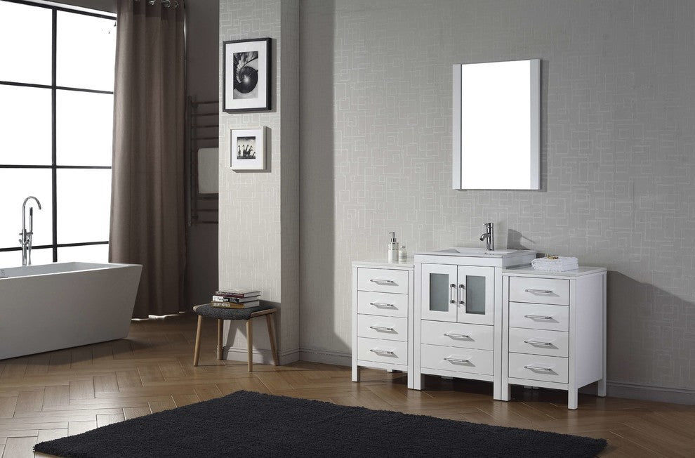Dior 60" Single Bathroom Vanity, White, White Ceramic, Brushed Nickel Faucet