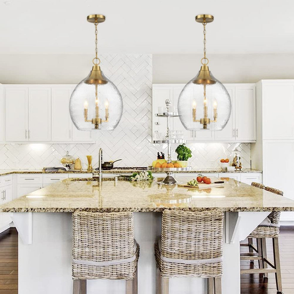 3 Light Globe Glass Pendant Light Gold Hanging Lamp
