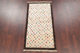 Consigned, Oriental Persian Hand-Knotted Gabbeh Area Rug Wool, Beige, 4'10"X2'6"
