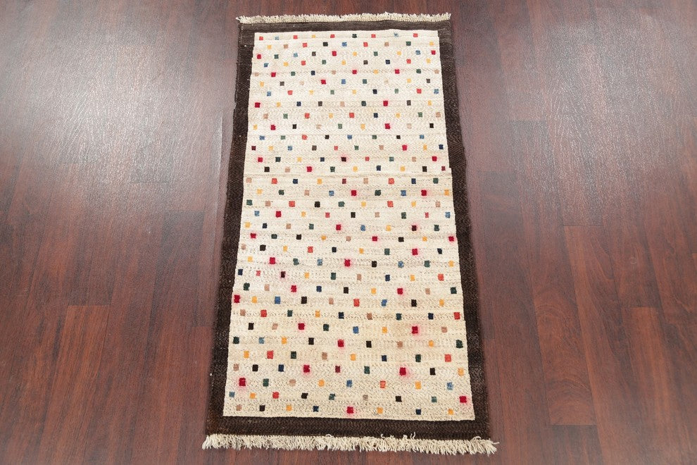 Consigned, Oriental Persian Hand-Knotted Gabbeh Area Rug Wool, Beige, 4'10"X2'6"