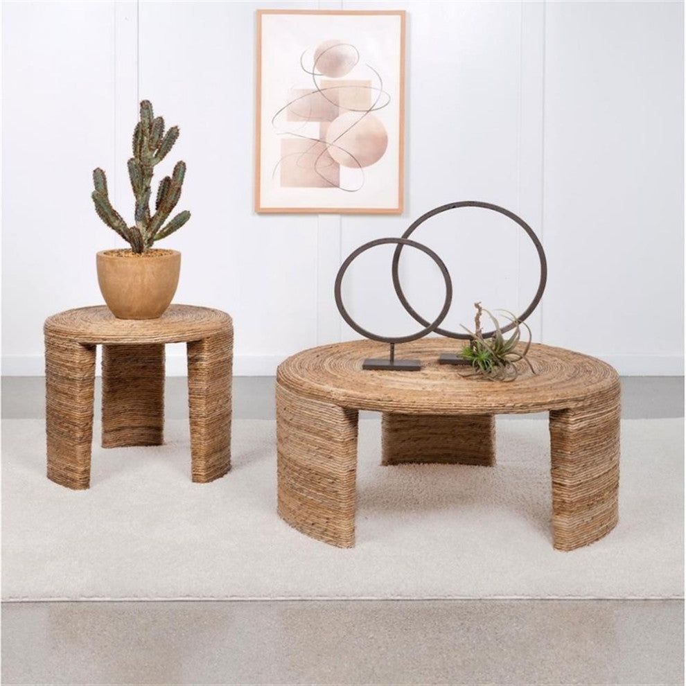Coaster Coastal Wood Round Three Legs Coffee Table in Natural