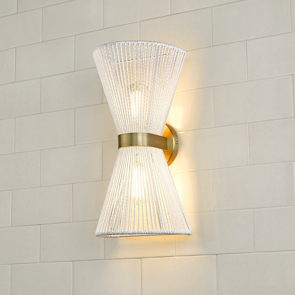 Avon 2-Light Wall Sconce, Brushed Champagne Bronze With Bleached White Raphia Rope Shade