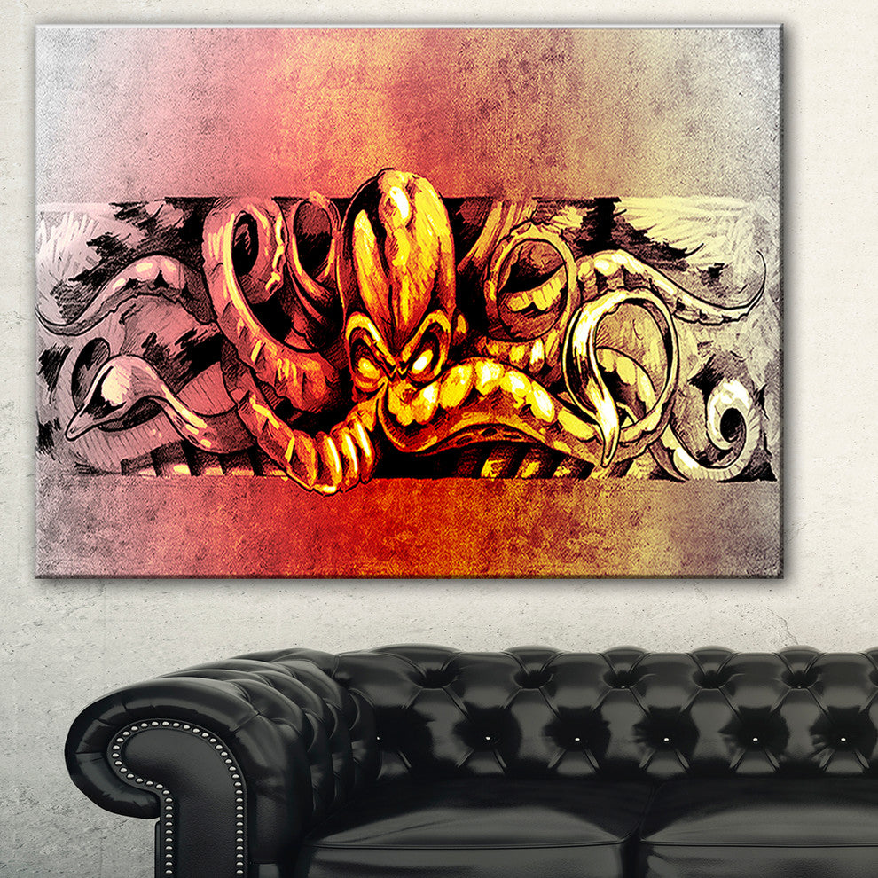"Octopus Sketch in Yellow Shade" Animal Digital Wall Artwork