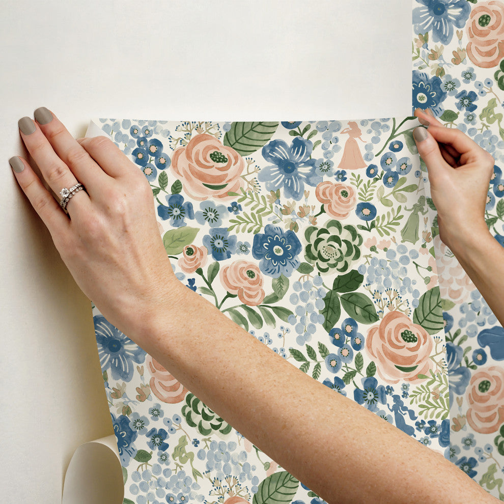 Disney Princess Blue Watercolor Floral Peel and Stick Wallpaper