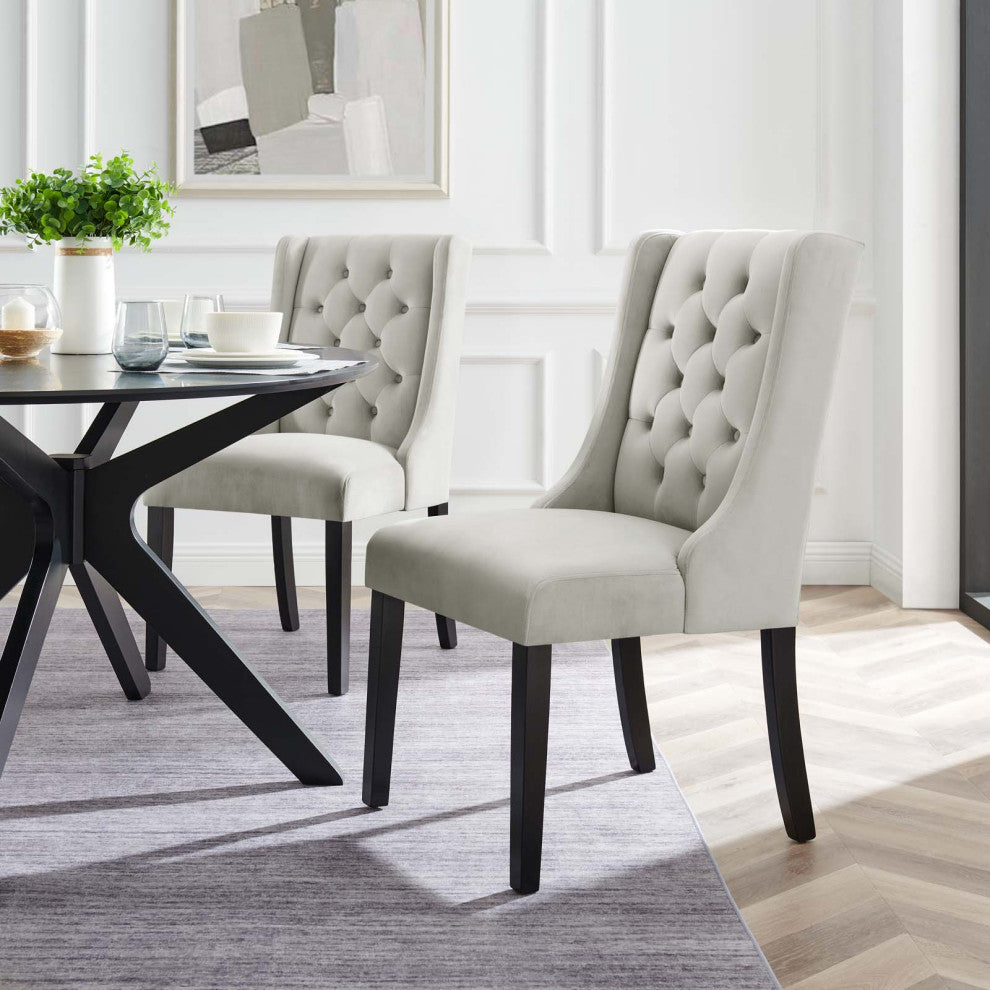 Side Dining Chair, Set of 2, Gray, Velvet, Modern, Cafe Bistro Hospitality