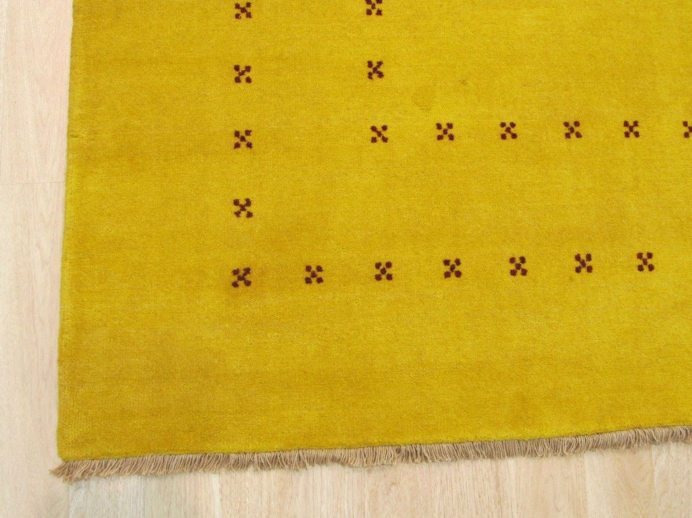 EORC Handmade Wool Yellow Traditional Solid Lori Baft Rug, Rectangular 6'x9'