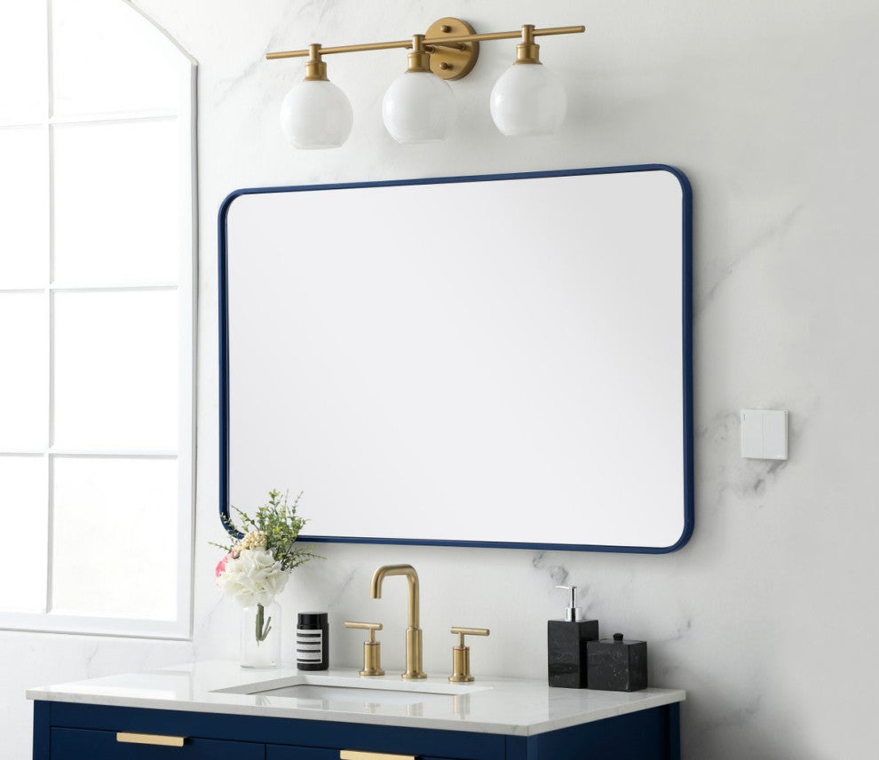 Elegant Decor MR802842BL Soft Corner Metal Rectangular Mirror, 28"x42", Blue