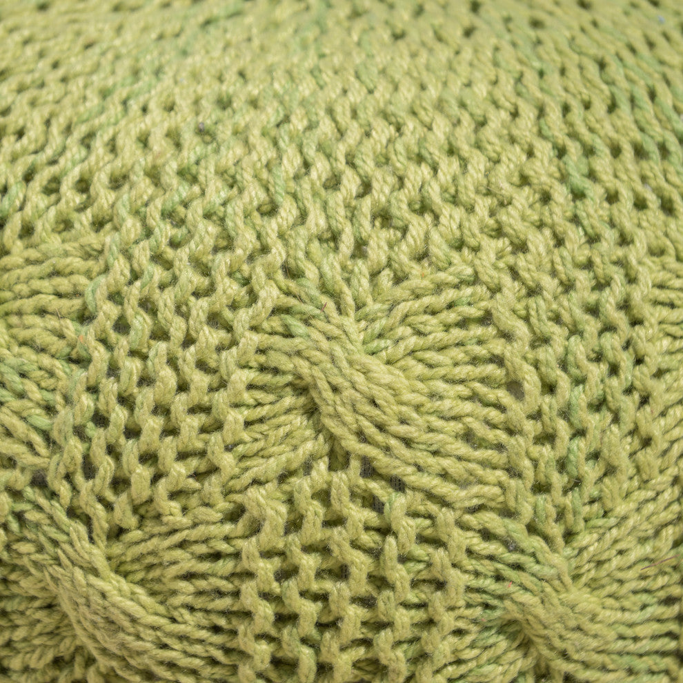 GDF Studio Ash Outdoor Handcrafted Modern Fabric Weave Pouf, Lime