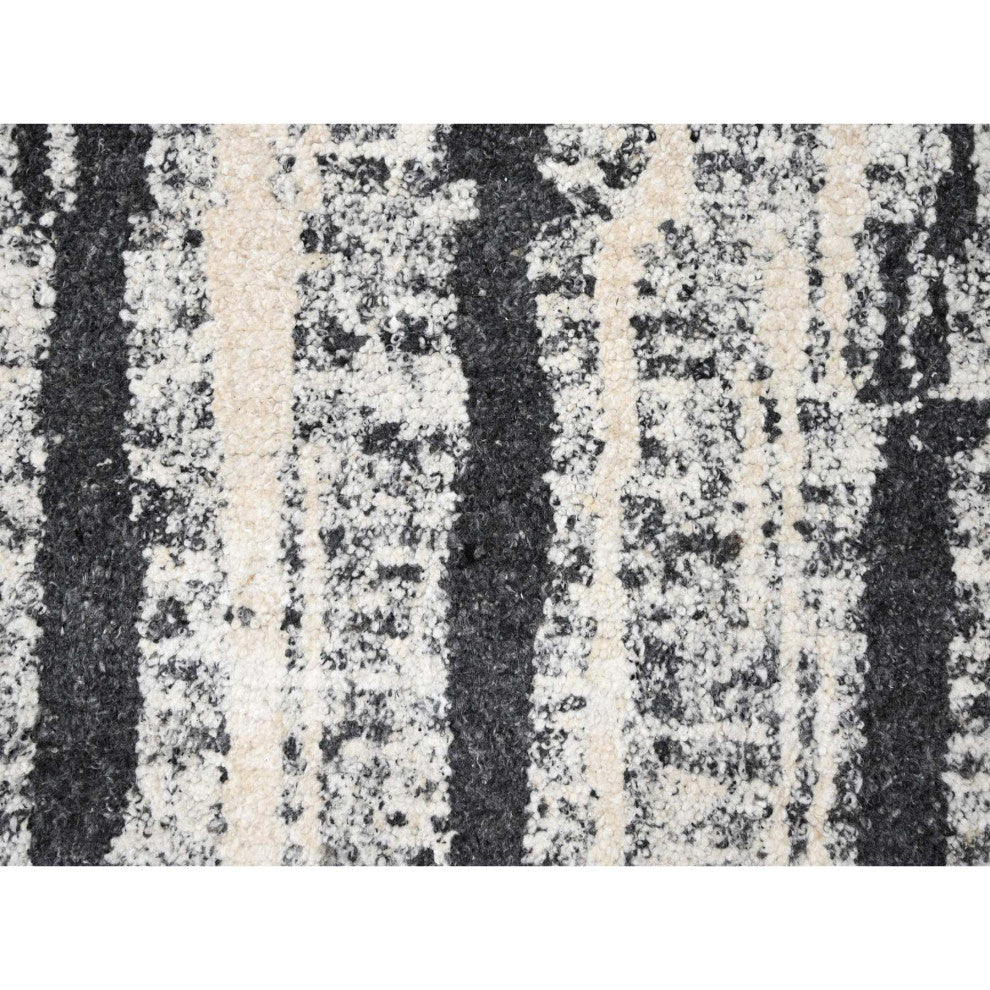 Black With Ivory Hand Knotted Wool Modern Design Oversize Oriental Rug 12'x14'9"