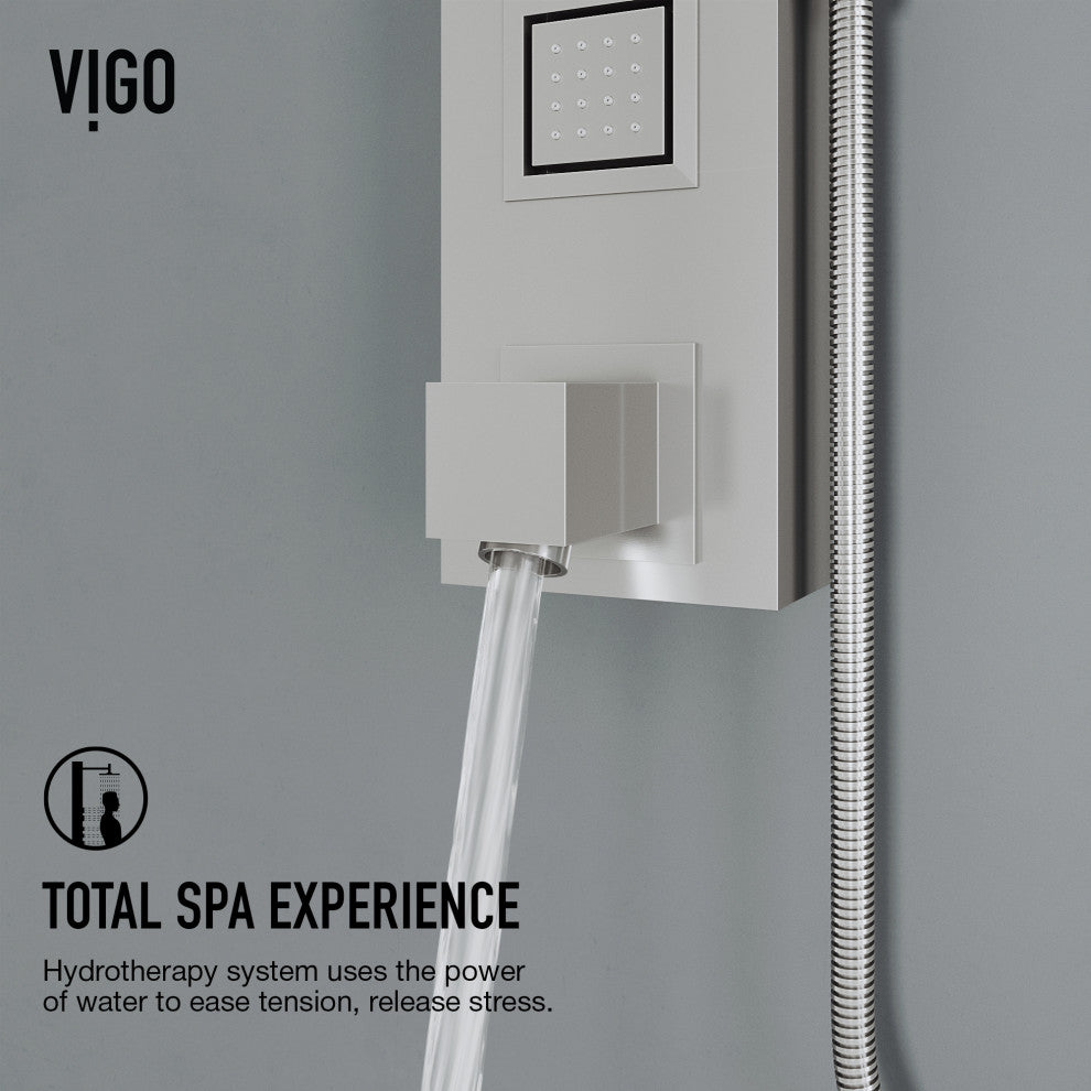 Bowery 58" H x 5" W 4-Jet Shower Panel with Square Shower Head and Tub Filler, Stainless