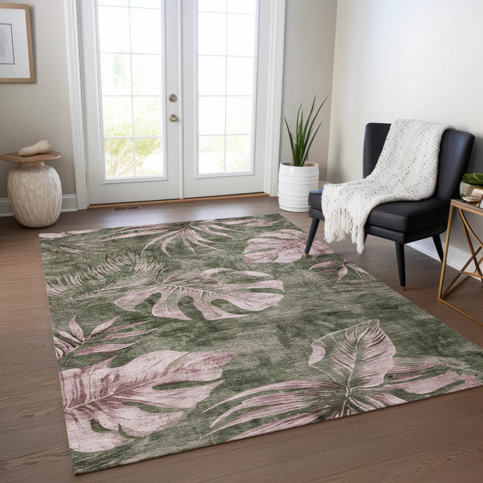 Machine Washable Indoor/Outdoor Chantille ACN1887 Olive 10' x 14' Rug